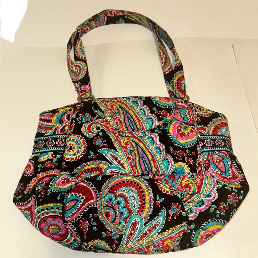 VERA BRADLEY Paisley Quilted Microfiber Large Tote Handbag Travel Pink/Black